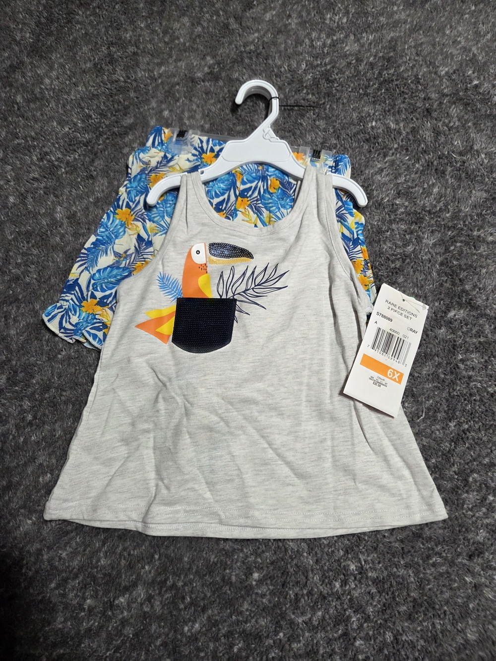Rare Editions Gray Tank Top and Blue Floral Shorts Matching Set